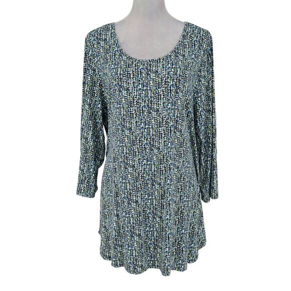 J Jill Wearever Top Womens XL Blue White Stretch Knit Tunic Blouse Pullover - Picture 1 of 12